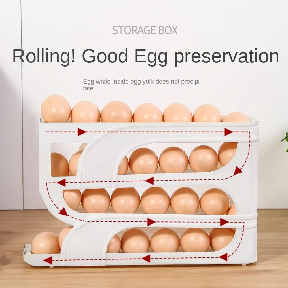 New Large Capacity Automatic Egg Roller Household 3 Layer / 4 Layer Refrigerator Egg Storage Box Space Saving Kitchen Dedicated