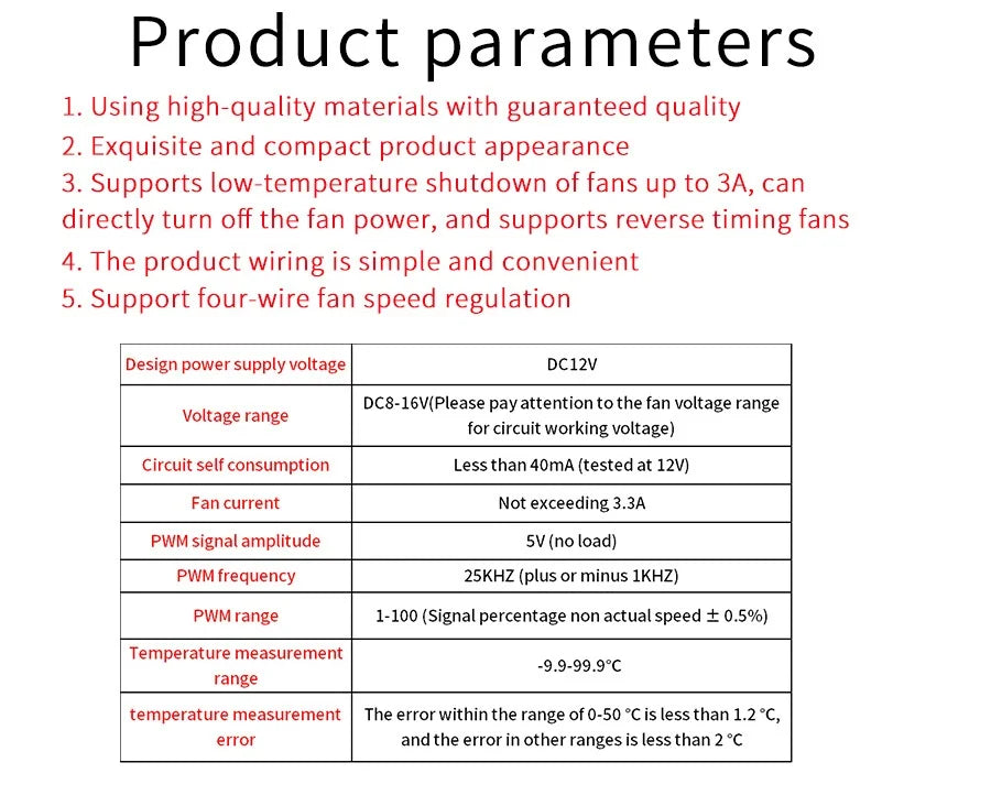 12V 4-Wire PWM Fan Controller – Temperature-Controlled Speed Regulator with Digital Display & 3A On/Off Switch