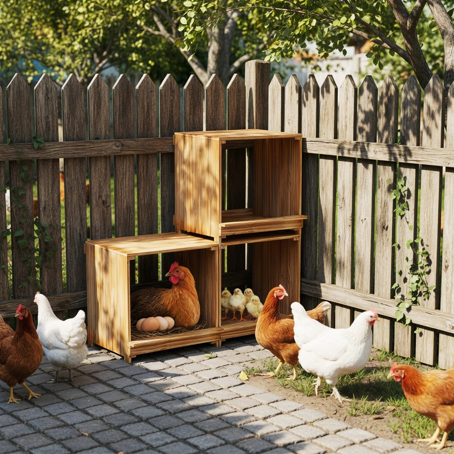 Caja Anidadora de Madera con 3 Compartimentos para Gallinas