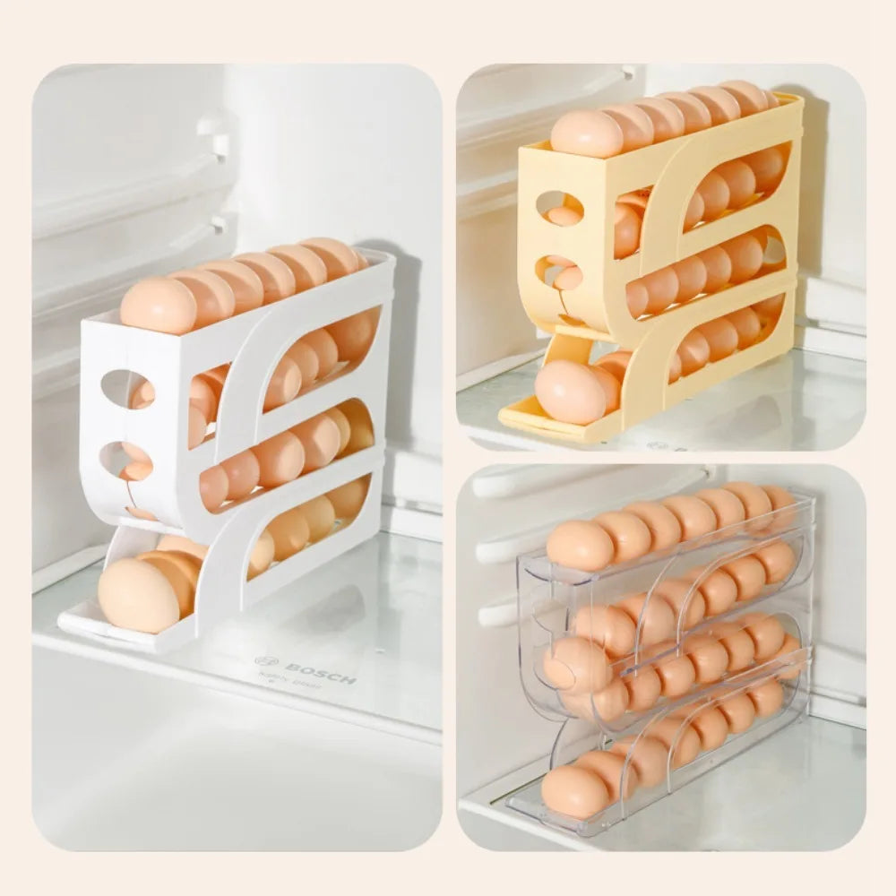 New Large Capacity Automatic Egg Roller Household 3 Layer / 4 Layer Refrigerator Egg Storage Box Space Saving Kitchen Dedicated