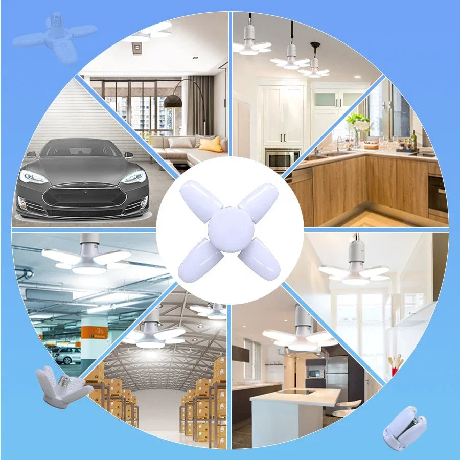 LED 4 Leaf Bulb E27 Collapsible Warm White Light Pendant Light Storage Garage Kitchen Lighting High Brightness Remote Control