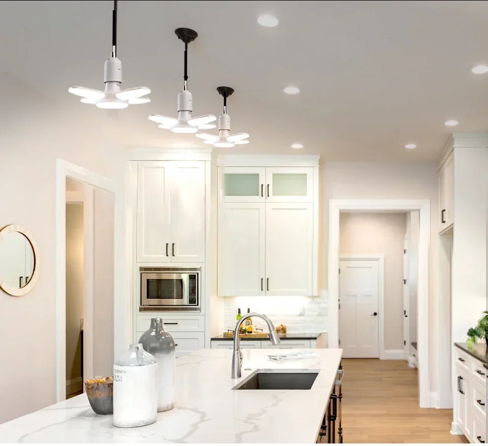 LED 4 Leaf Bulb E27 Collapsible Warm White Light Pendant Light Storage Garage Kitchen Lighting High Brightness Remote Control