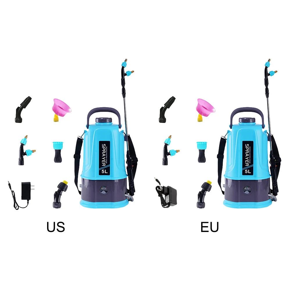 5L Electric Sprayer with 5 Mist Nozzles Battery Powered Sprayer with Adjustable Shoulder Strap Plant Sprayer for Lawn and Garden