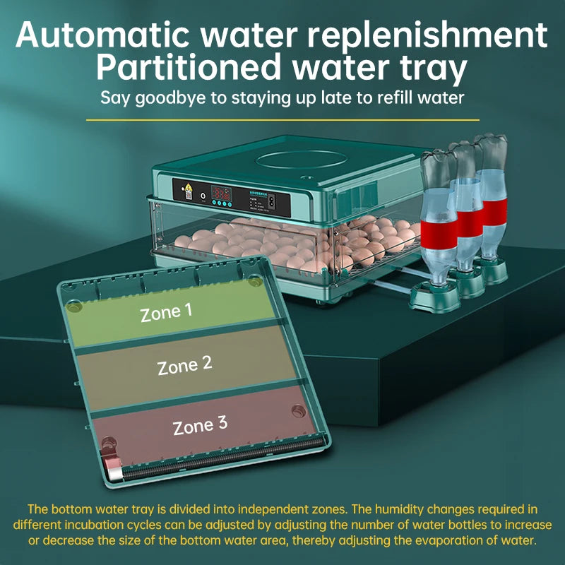 Incubadora de 9 a 48 huevos con volteo automático de huevos y control de humedad, incubadora de patos con cama de agua iónica automática.