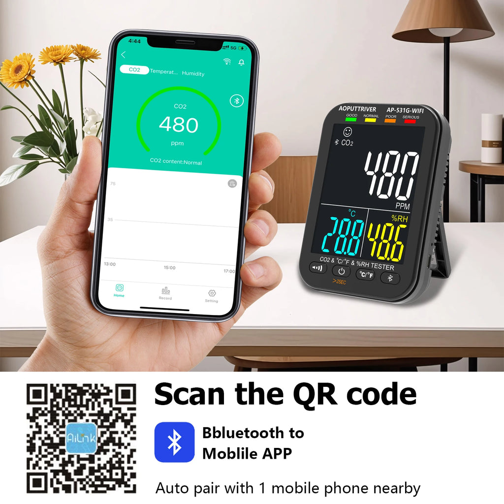 Professional Ammonia Gas Meter Detector, Digital NH3 Monitor Sensor with Range 0~100 PPM, Temperature, Humidity, Rechargeable