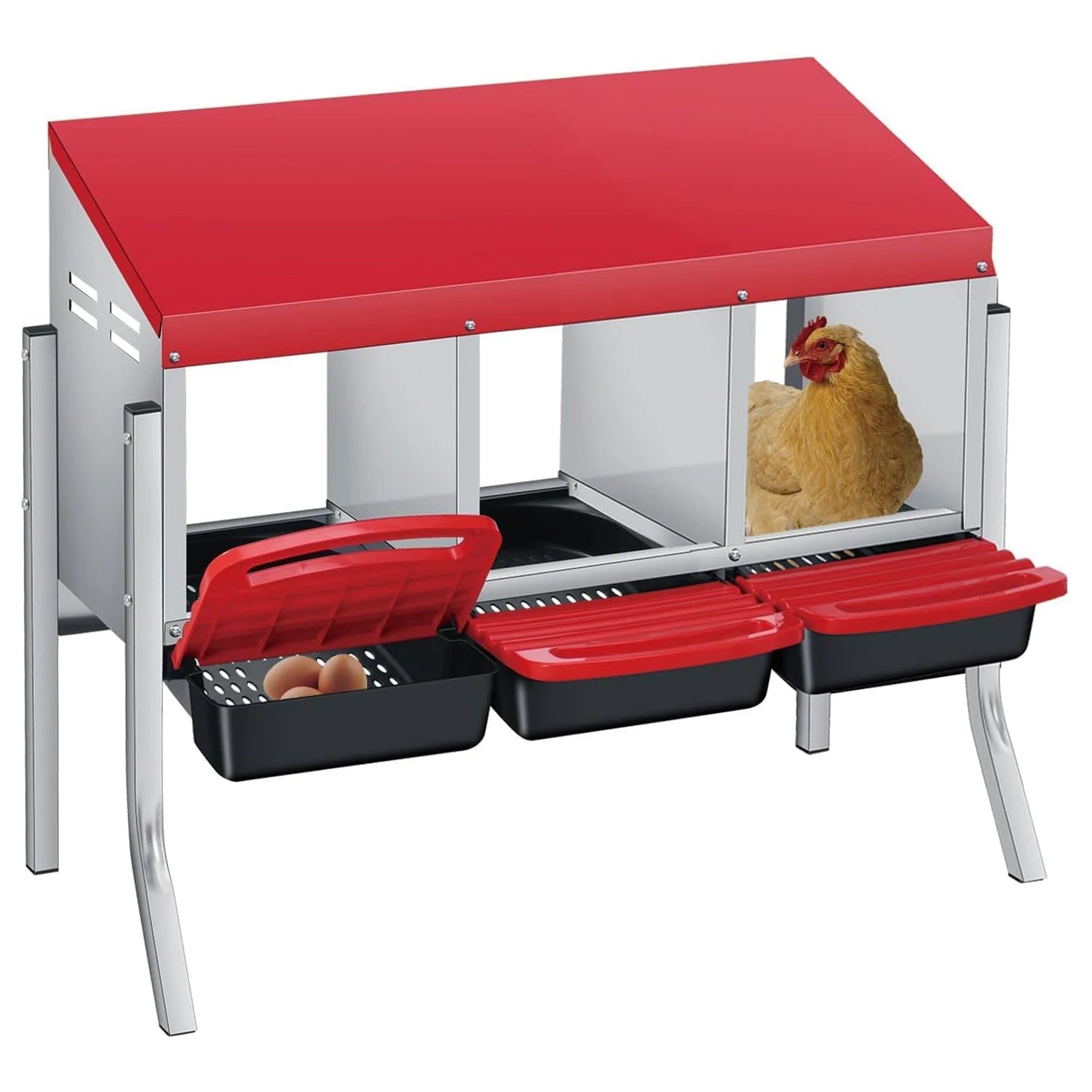 Caja Nido Metálica para Gallinas con Recolección Automática de Huevos