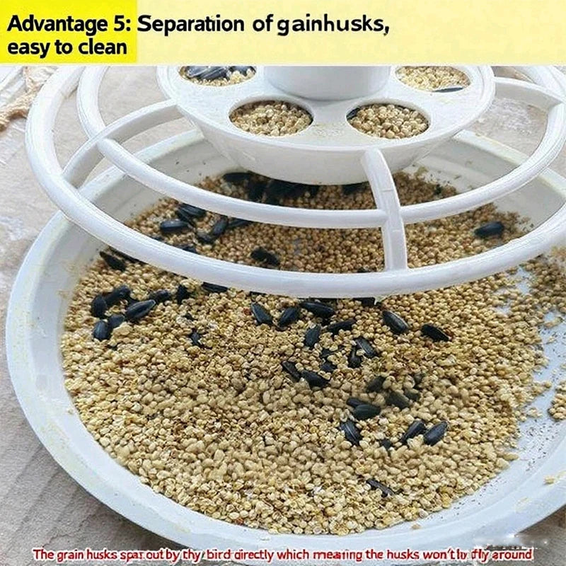 Automatic Bird Feeder with Anti-Scatter, Parrot Food Dispenser for Cage, Hanging Hook Auto-Feeding Container for Small Birds ﻿