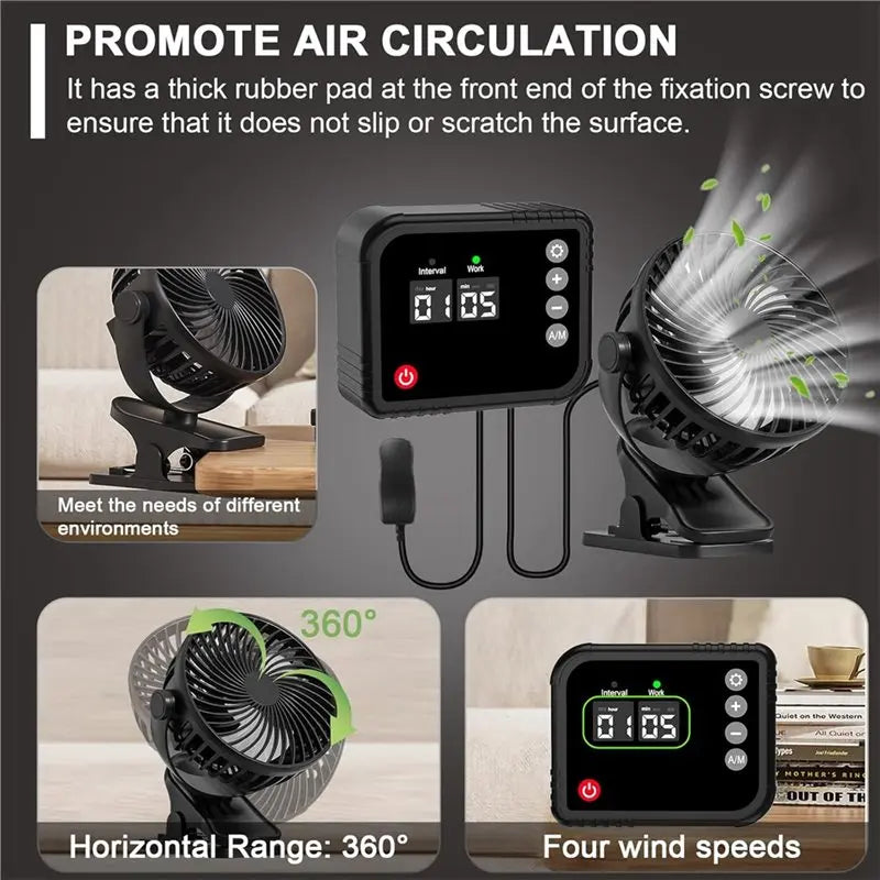 B59B Ventilador Eléctrico con Clip y Pantalla Digital 360°