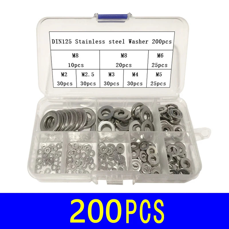 Stainless Steel Washer Kits Thin Smooth Metal Gaskets M6 M3 Plain Snap Washer M2 M2.5 M4 M5 M8 M10 M12 Screw Flat Washers Rings