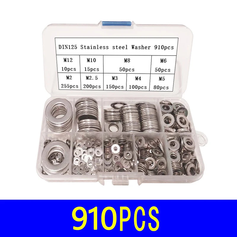 Stainless Steel Washer Kits Thin Smooth Metal Gaskets M6 M3 Plain Snap Washer M2 M2.5 M4 M5 M8 M10 M12 Screw Flat Washers Rings