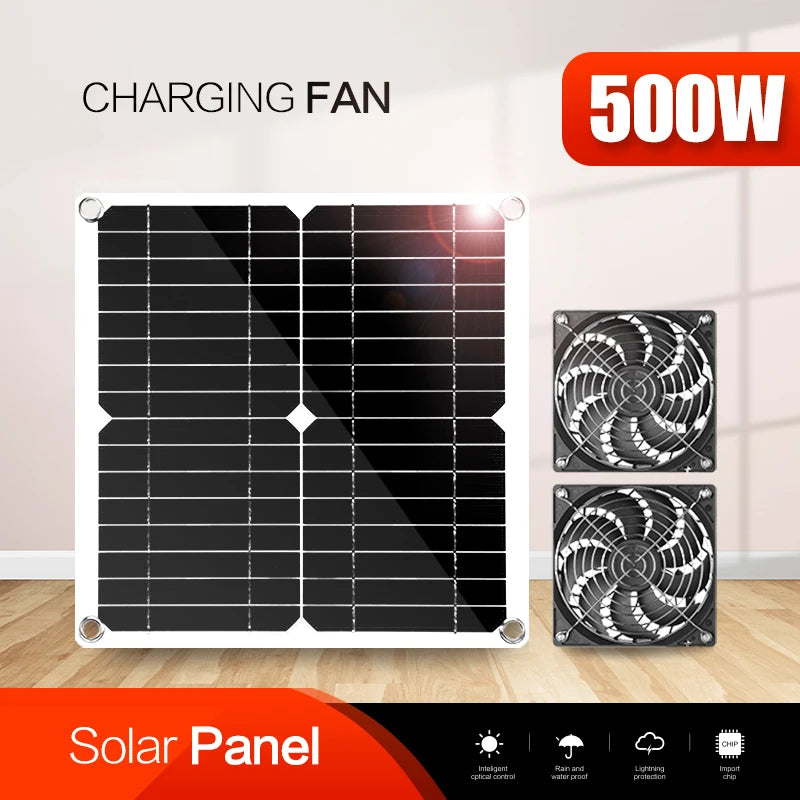 Ventilador Solar Portátil 500W para Mascotas y Gallineros