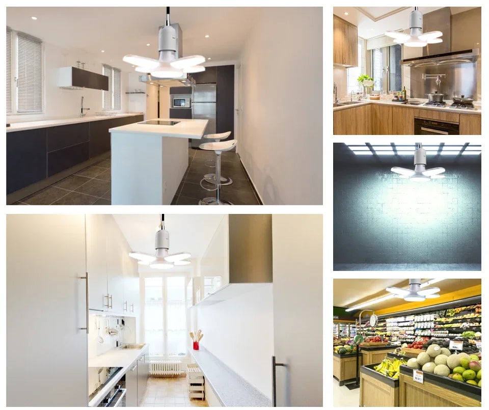 LED 4 Leaf Bulb E27 Collapsible Warm White Light Pendant Light Storage Garage Kitchen Lighting High Brightness Remote Control