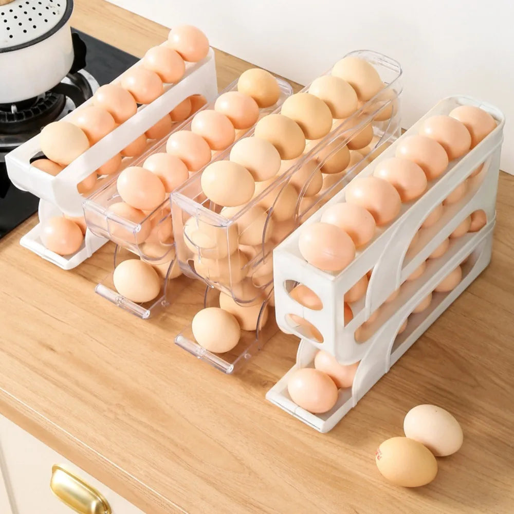New Large Capacity Automatic Egg Roller Household 3 Layer / 4 Layer Refrigerator Egg Storage Box Space Saving Kitchen Dedicated
