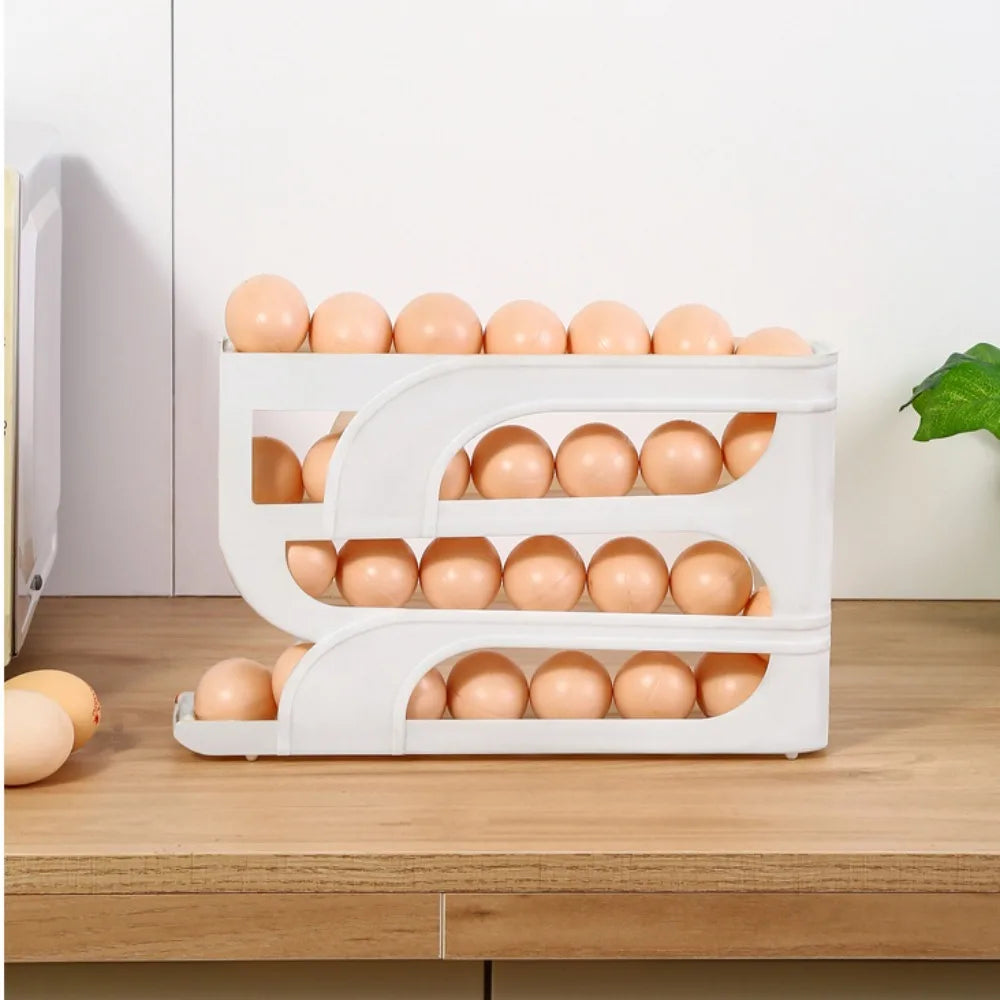 New Large Capacity Automatic Egg Roller Household 3 Layer / 4 Layer Refrigerator Egg Storage Box Space Saving Kitchen Dedicated