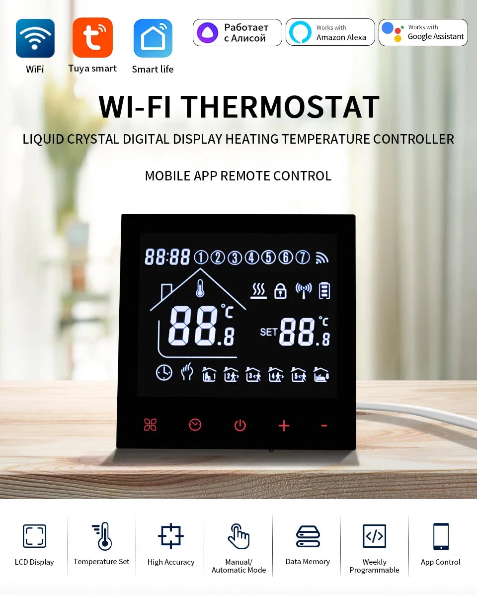 WiFi Smart Thermostat Temperature Controller Tuya Smart Life For Floor Heating Electric/Water Gas Boiler Works With Alexa Alice