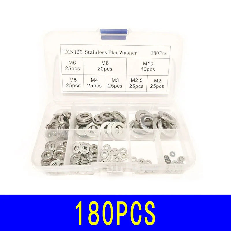 Stainless Steel Washer Kits Thin Smooth Metal Gaskets M6 M3 Plain Snap Washer M2 M2.5 M4 M5 M8 M10 M12 Screw Flat Washers Rings