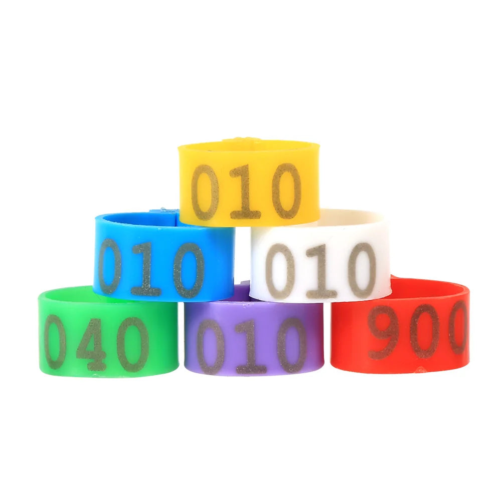 Anillos Numerados de Plástico para Patas de Aves – Pack 100 (16mm, 6 Colores)