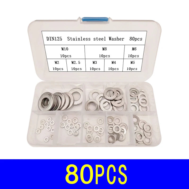 Stainless Steel Washer Kits Thin Smooth Metal Gaskets M6 M3 Plain Snap Washer M2 M2.5 M4 M5 M8 M10 M12 Screw Flat Washers Rings