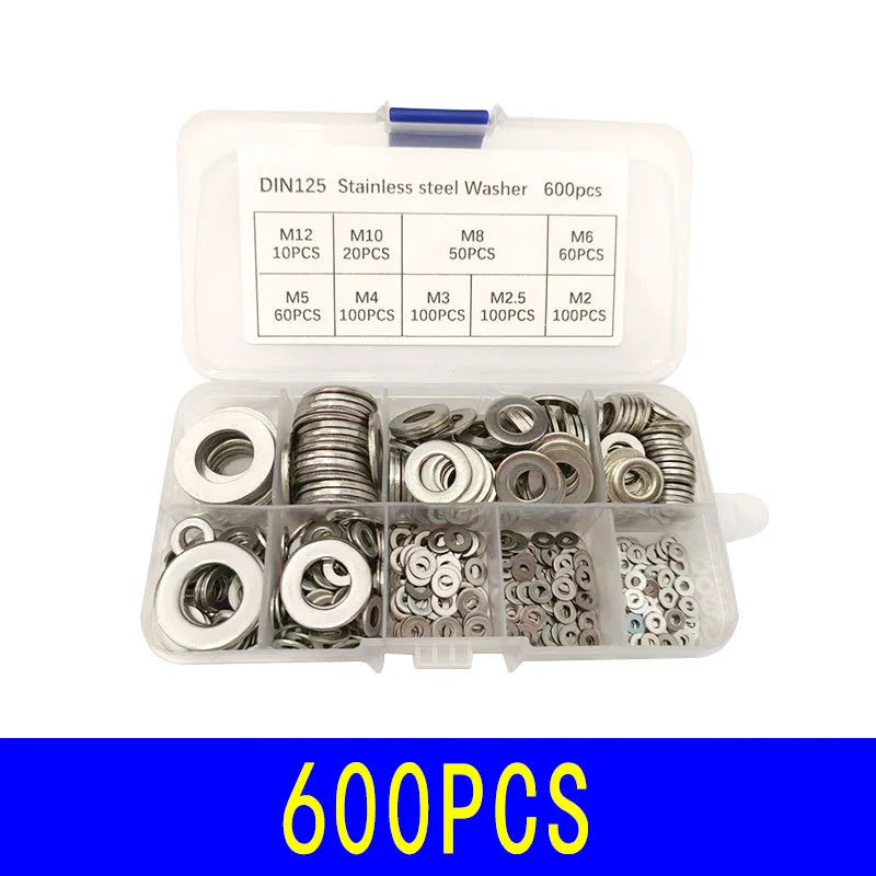 Stainless Steel Washer Kits Thin Smooth Metal Gaskets M6 M3 Plain Snap Washer M2 M2.5 M4 M5 M8 M10 M12 Screw Flat Washers Rings
