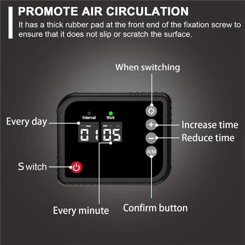 B59B Ventilador Eléctrico con Clip y Pantalla Digital 360°