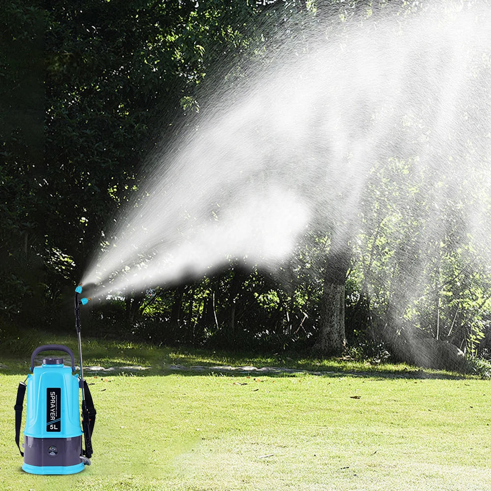 5L Electric Sprayer with 5 Mist Nozzles Battery Powered Sprayer with Adjustable Shoulder Strap Plant Sprayer for Lawn and Garden