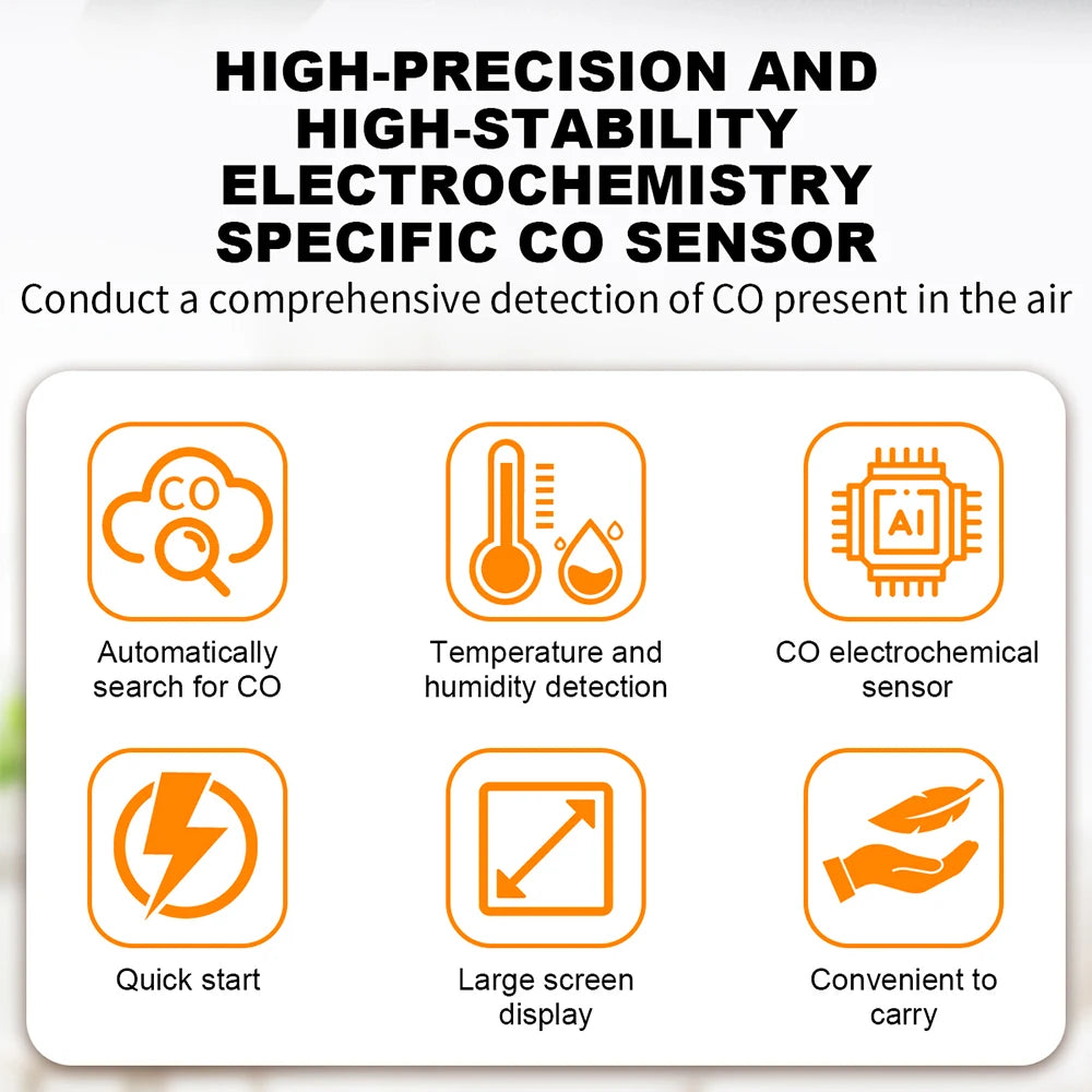 Air Quality Detector Portable Carbon Monoxide Alarm Anti Poisoning Monitoring Leak Detection Device Display Analyzer Tools