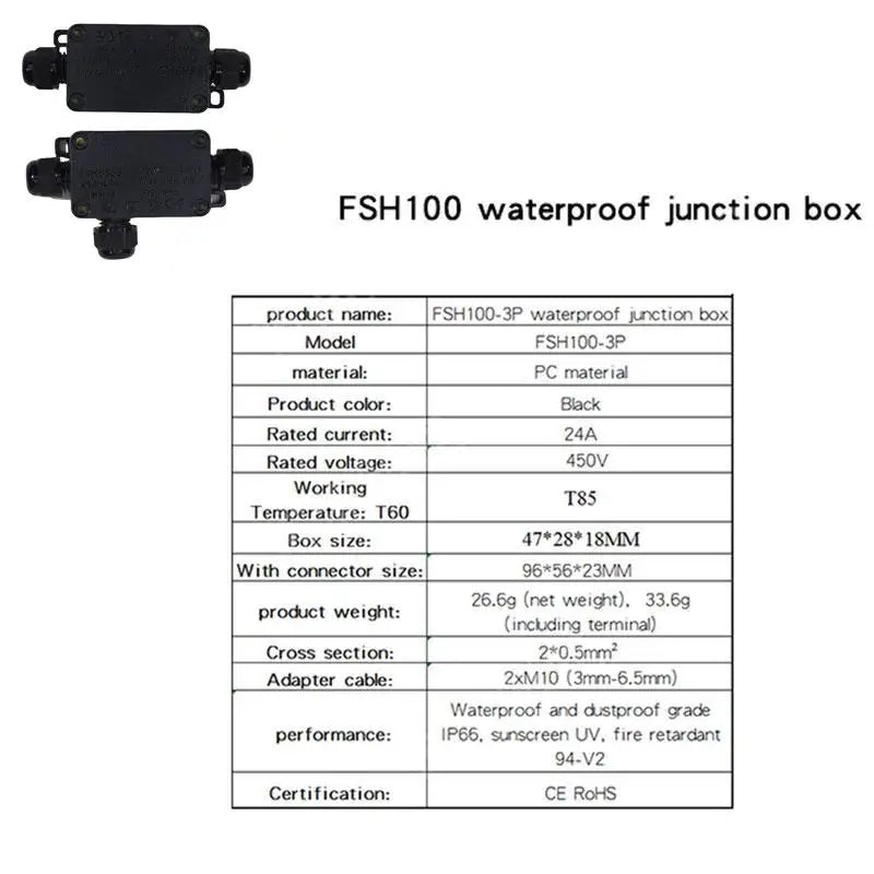 Junction Box Mini Outdoor Waterproof Ip66 Terminals One In Two Out Waterproof Box Plastic Corrosion Resistant Black Junction