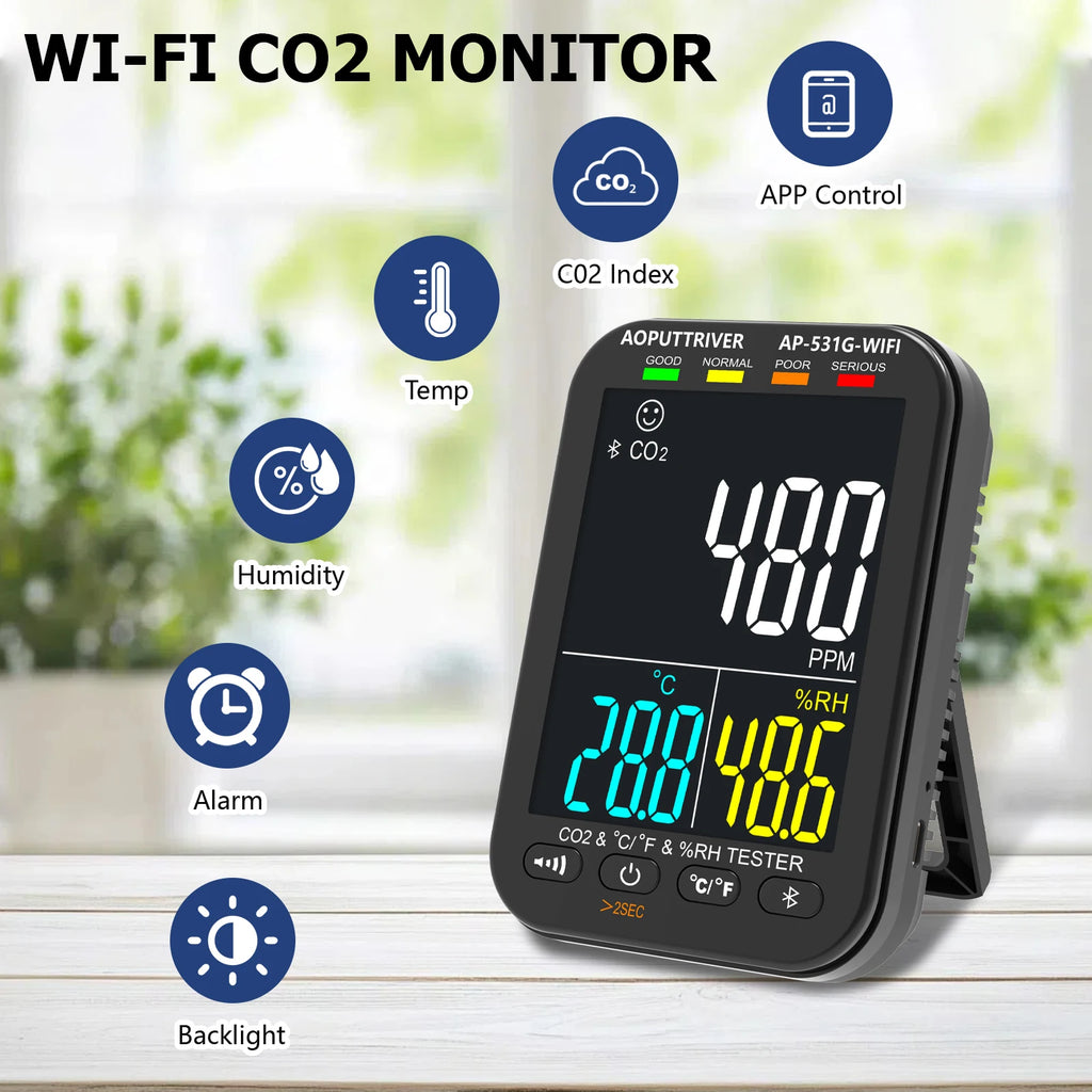 Professional Ammonia Gas Meter Detector, Digital NH3 Monitor Sensor with Range 0~100 PPM, Temperature, Humidity, Rechargeable