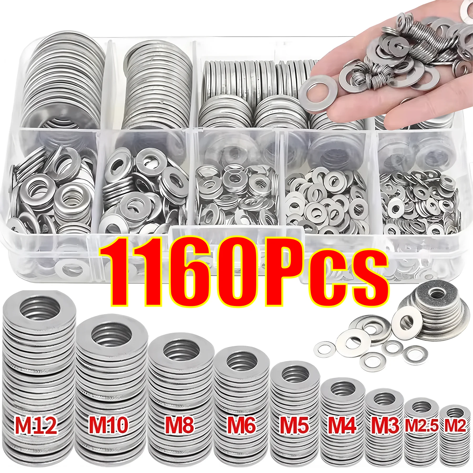 Stainless Steel Washer Kits Thin Smooth Metal Gaskets M6 M3 Plain Snap Washer M2 M2.5 M4 M5 M8 M10 M12 Screw Flat Washers Rings