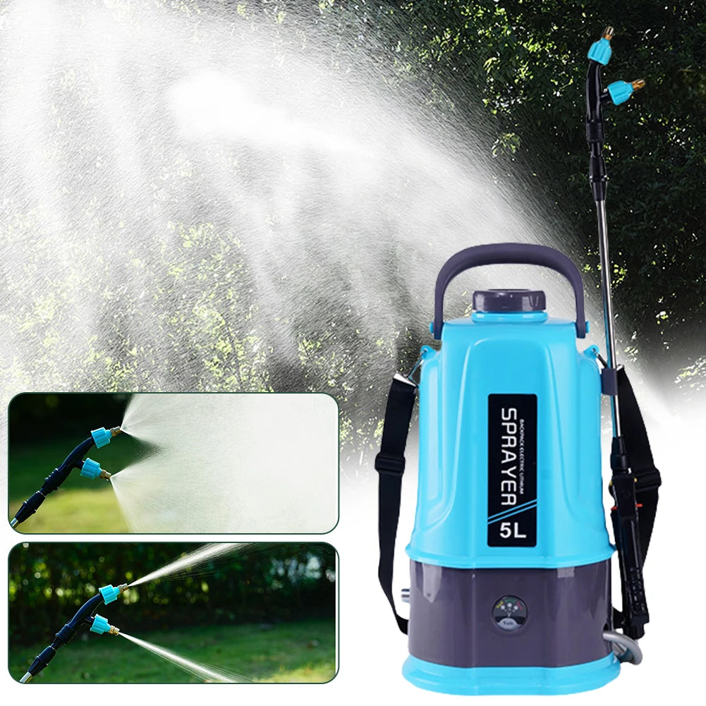 5L Electric Sprayer with 5 Mist Nozzles Battery Powered Sprayer with Adjustable Shoulder Strap Plant Sprayer for Lawn and Garden