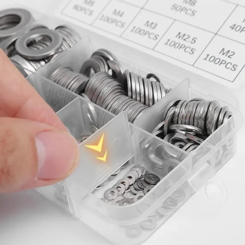 Stainless Steel Washer Kits Thin Smooth Metal Gaskets M6 M3 Plain Snap Washer M2 M2.5 M4 M5 M8 M10 M12 Screw Flat Washers Rings