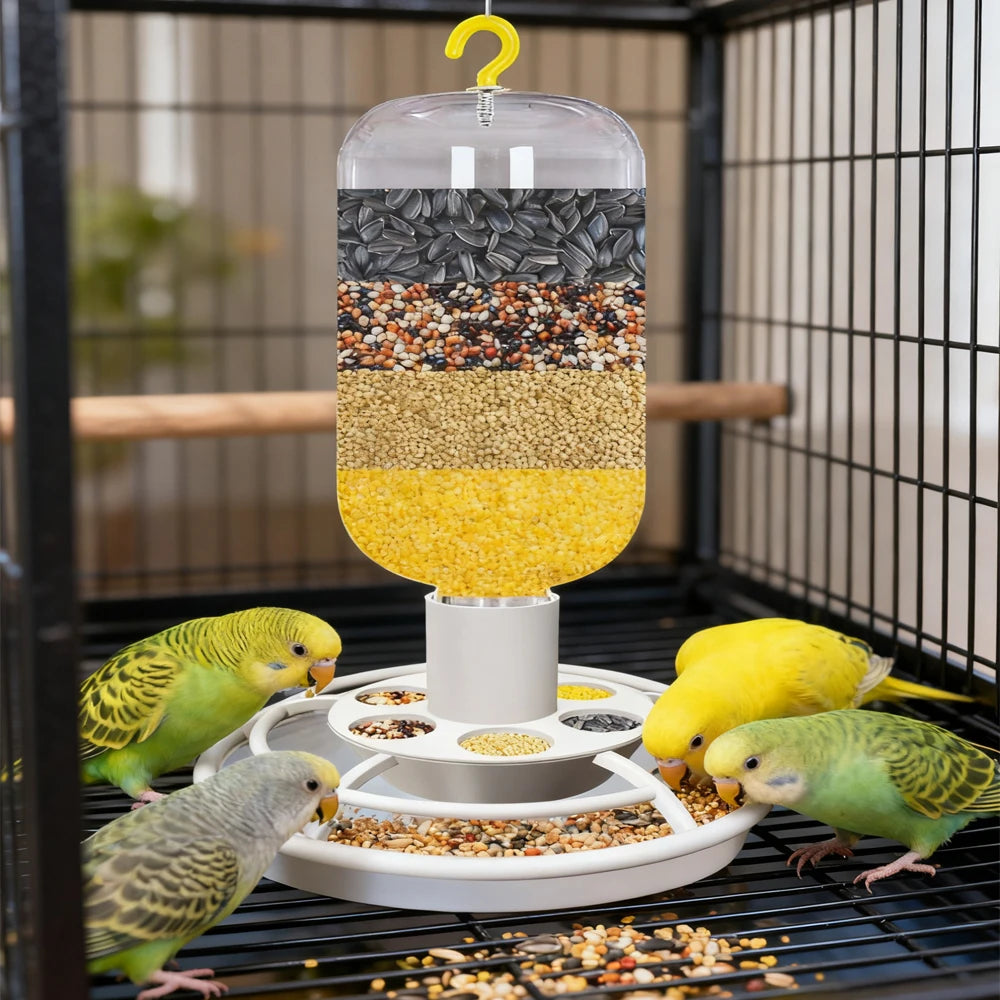 Automatic Bird Feeder with Anti-Scatter, Parrot Food Dispenser for Cage, Hanging Hook Auto-Feeding Container for Small Birds ﻿
