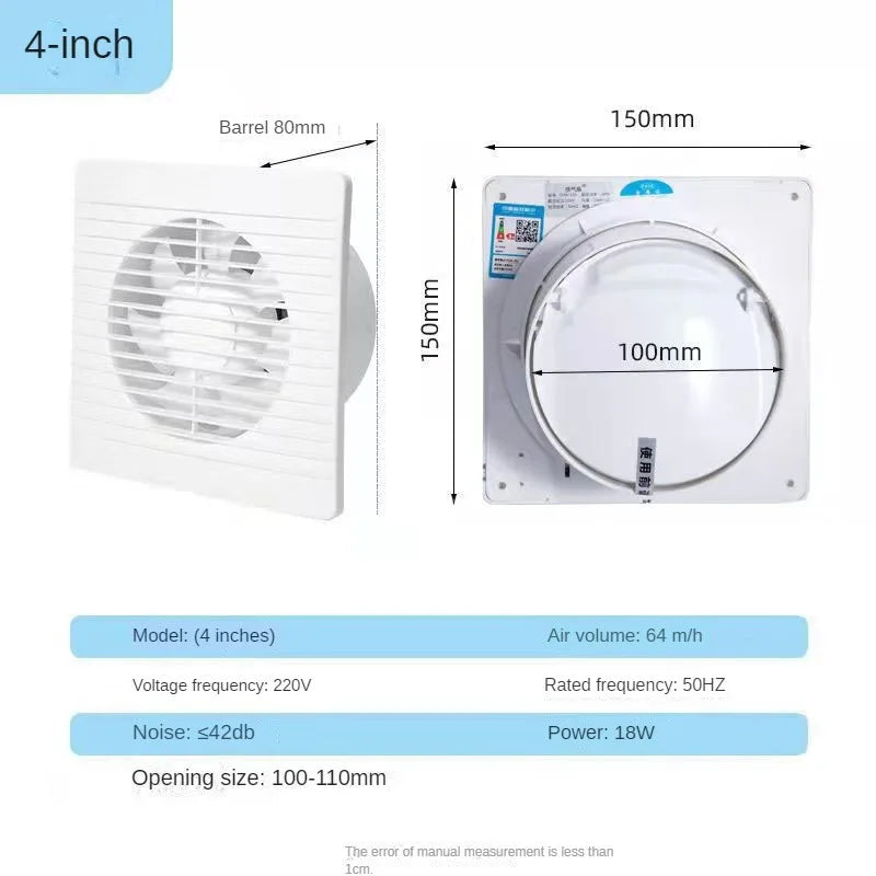 220V 4 inch 6 inch 8inch Hanging Wall White Ventilador Small Ventilator Extractor Exhaust Fans Toilet Bathroom Kitchen Fan