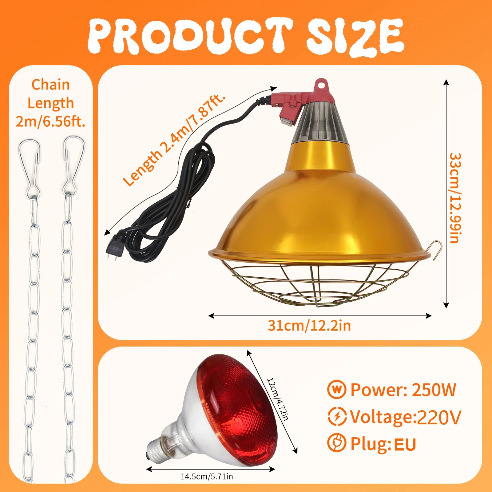 Lámpara de Calor Impermeable Ajustable para Gallinero
