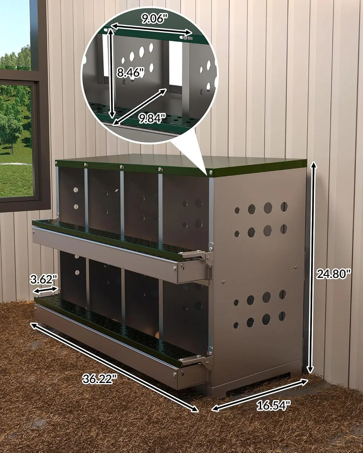 Caja Nido Metálica con Recolección Automática de Huevos