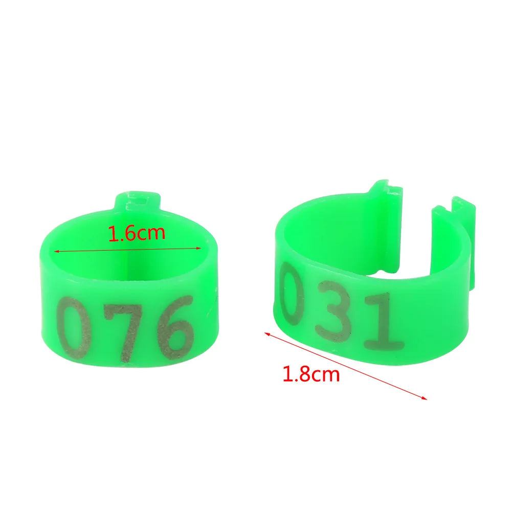 Anillos Numerados de Plástico para Patas de Aves – Pack 100 (16mm, 6 Colores)