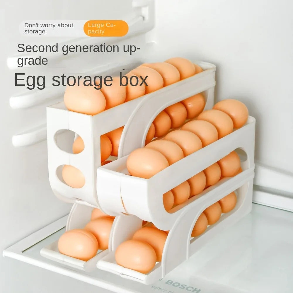 New Large Capacity Automatic Egg Roller Household 3 Layer / 4 Layer Refrigerator Egg Storage Box Space Saving Kitchen Dedicated