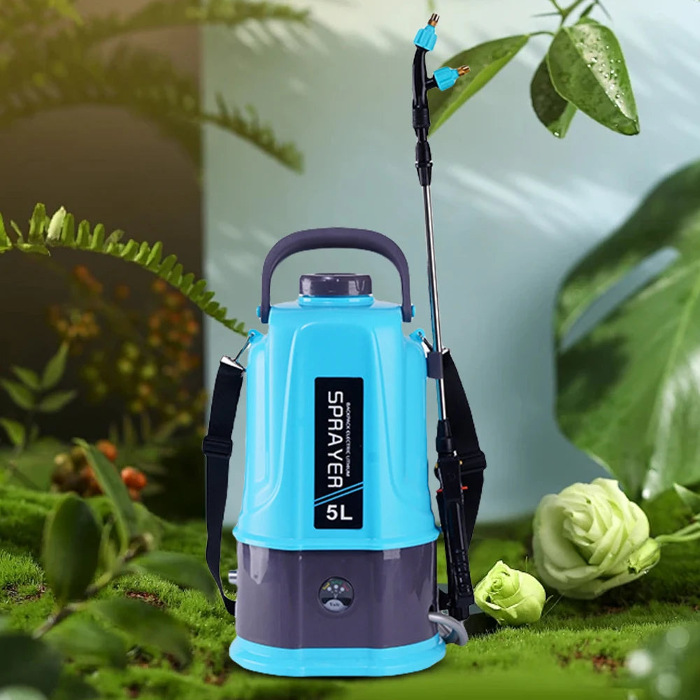 5L Electric Sprayer with 5 Mist Nozzles Battery Powered Sprayer with Adjustable Shoulder Strap Plant Sprayer for Lawn and Garden