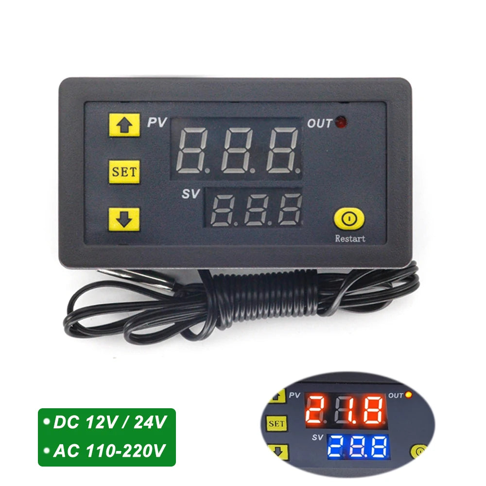 Digital Temperature Humidity Controller W3230 DC12V/24V AC110V-220V Thermostat with LED Display Heating/Cooling and NTC Sensor