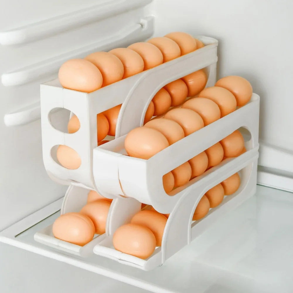 New Large Capacity Automatic Egg Roller Household 3 Layer / 4 Layer Refrigerator Egg Storage Box Space Saving Kitchen Dedicated