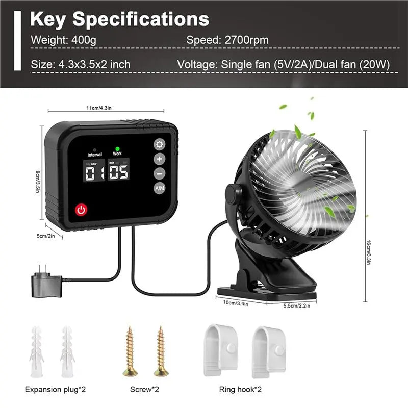 B59B Ventilador Eléctrico con Clip y Pantalla Digital 360°