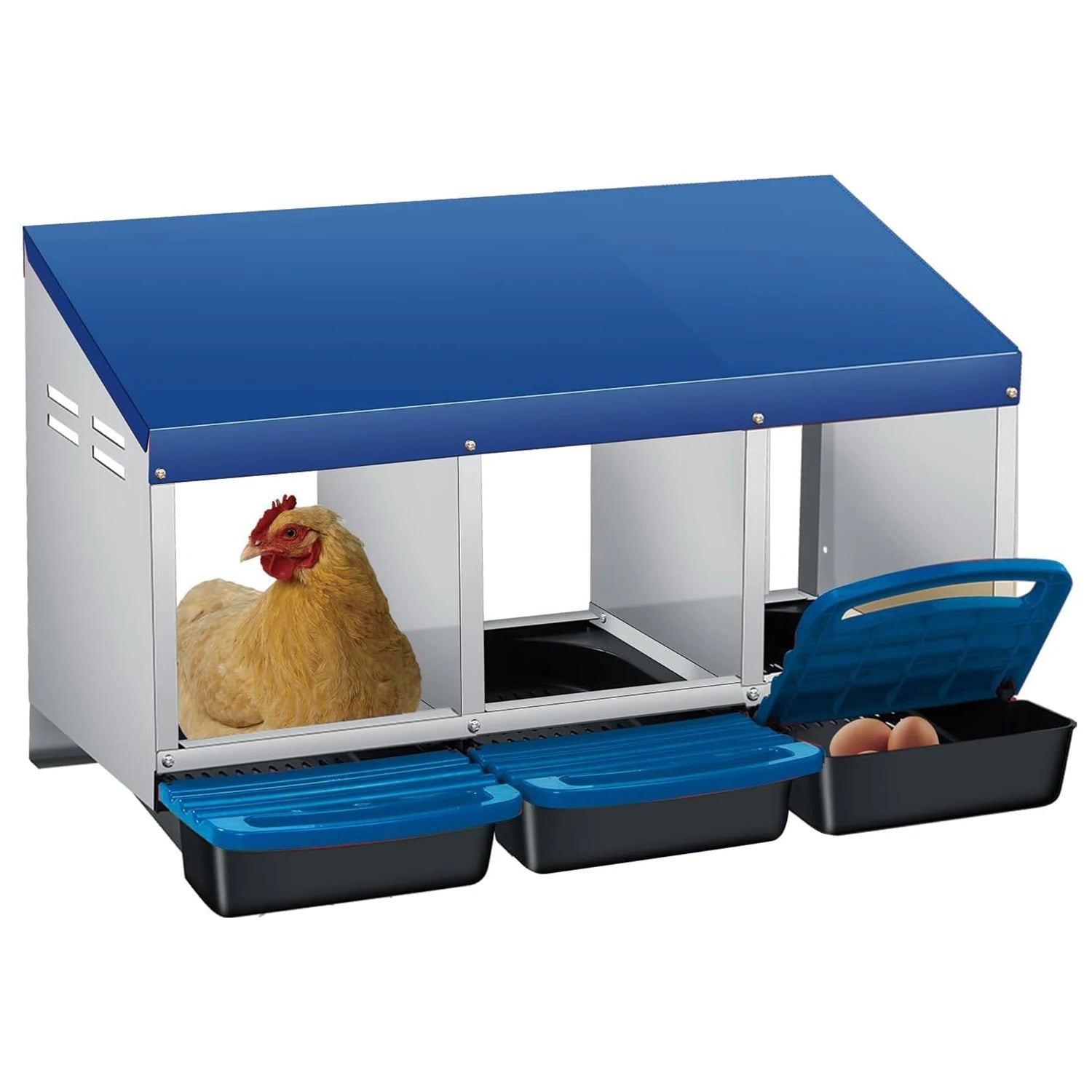 Caja Nido Metálica para Gallinas con Recolección Automática de Huevos