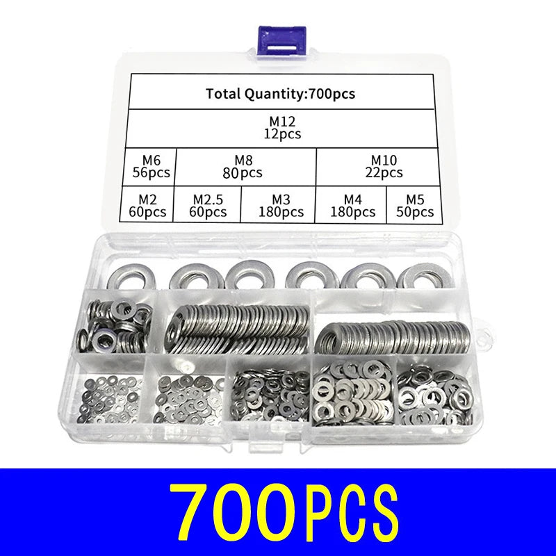 Stainless Steel Washer Kits Thin Smooth Metal Gaskets M6 M3 Plain Snap Washer M2 M2.5 M4 M5 M8 M10 M12 Screw Flat Washers Rings