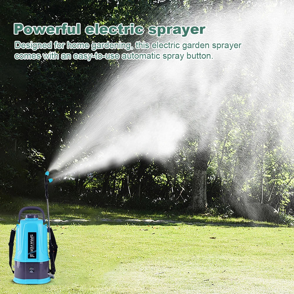 5L Electric Sprayer with 5 Mist Nozzles Battery Powered Sprayer with Adjustable Shoulder Strap Plant Sprayer for Lawn and Garden