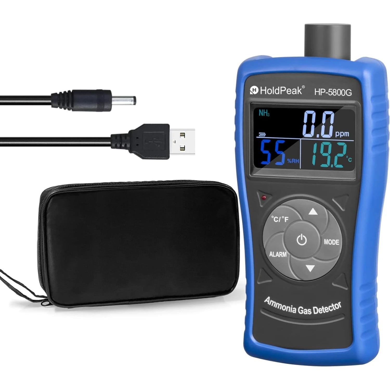 Professional Ammonia Gas Meter Detector, Digital NH3 Monitor Sensor with Range 0~100 PPM, Temperature, Humidity, Rechargeable