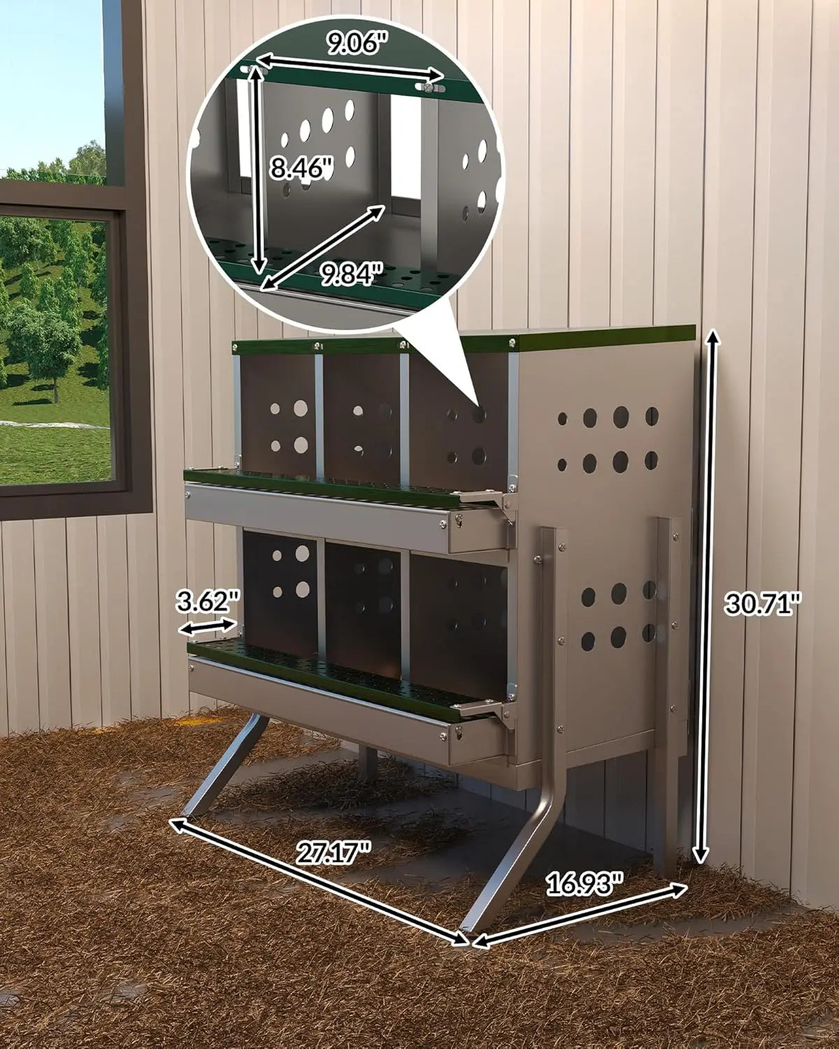 Caja Nido Metálica con Recolección Automática de Huevos