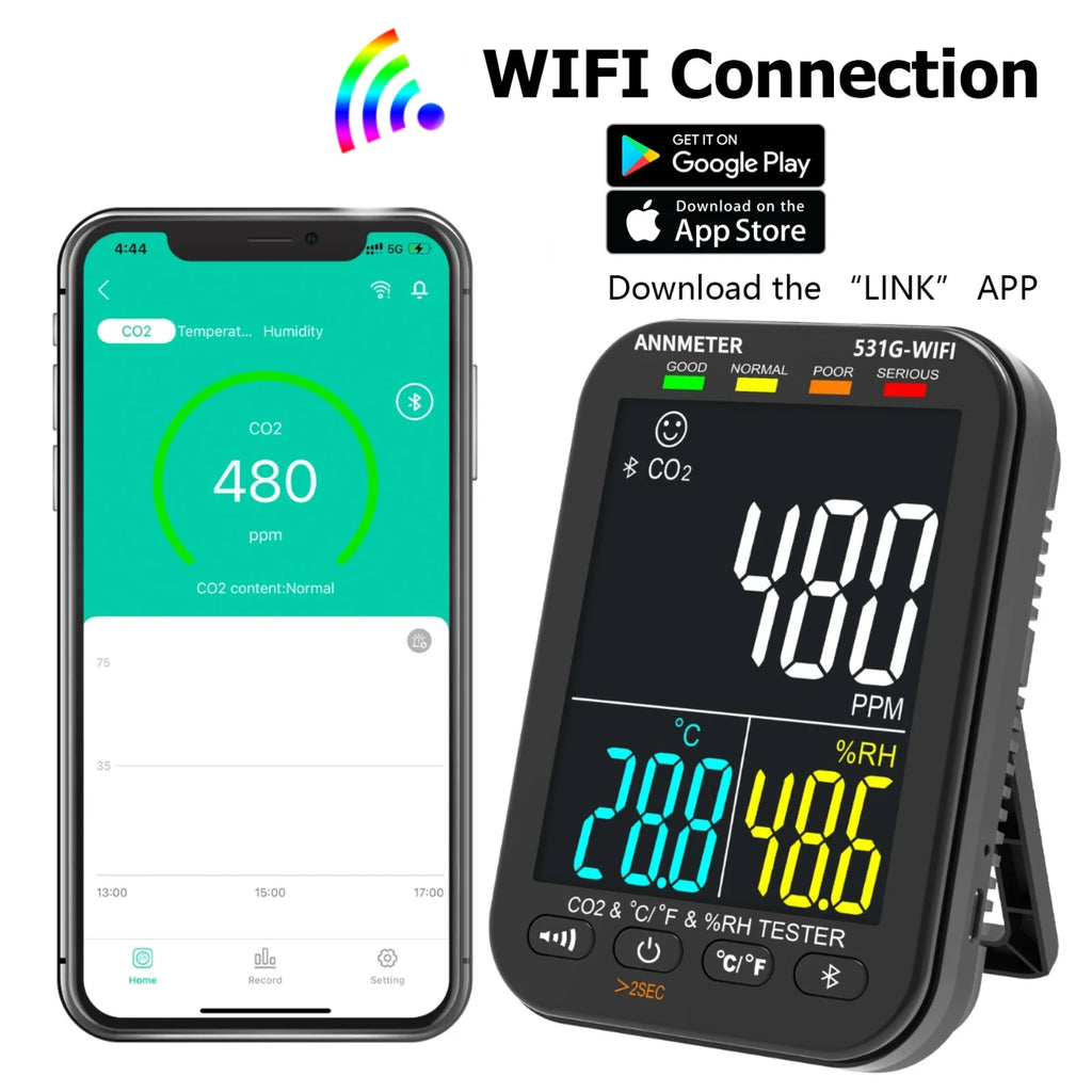 Professional Ammonia Gas Meter Detector, Digital NH3 Monitor Sensor with Range 0~100 PPM, Temperature, Humidity, Rechargeable